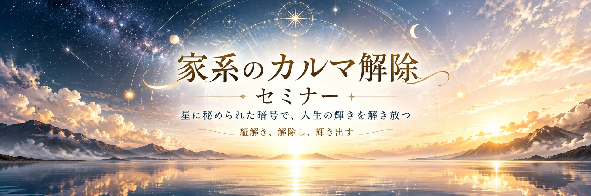 家系のカルマ解除 セミナー。星に秘められた暗号で、人生の輝きを解き放つ。紐解き、解除し、輝き出す